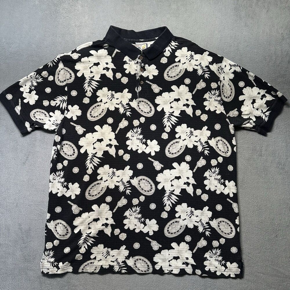 Caribbean Joe Mens 3XLT Polo Shirt Black Floral Casino Hawaiian Novelty EUC